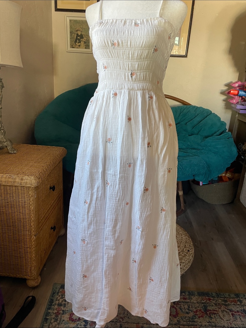 Cotton Gauze Embroidered Smocked Sundress